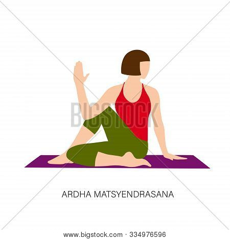 Woman In Matsyendrasana Or Back Twisting Pose.