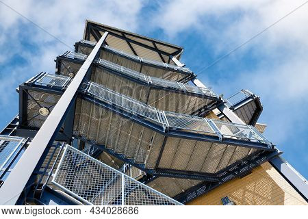 Steel Staircase To Viewpoint Near German River Elbe