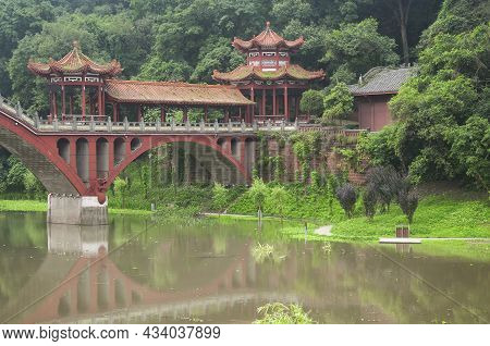 The Landmark Haoshang Bridge Over The Mahao River Within The Leshan Grand Buddha Scenic Area In Sich