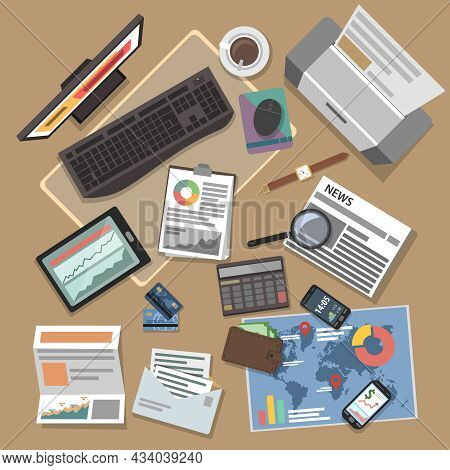 Banking Operations Concept With Flat Financial Reports And Investments Symbols Vector Illustration