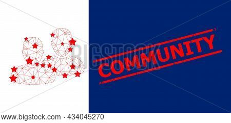 Mesh Clients Polygonal Icon Vector Illustration, And Red Community Textured Rubber Print. Carcass Mo
