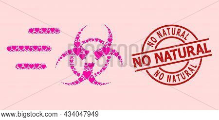 Textured No Natural Seal, And Pink Love Heart Collage For Rush Biohazard. Red Round Seal Has No Natu