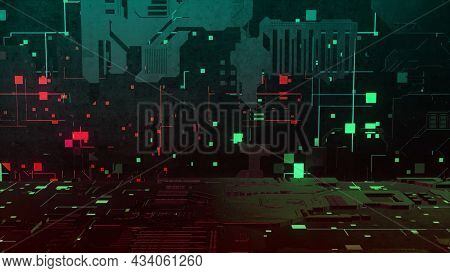 Flying Inside Cyberspace With Beautiful Abstract Digital Particles. Motion. Fast Electrons Moving In