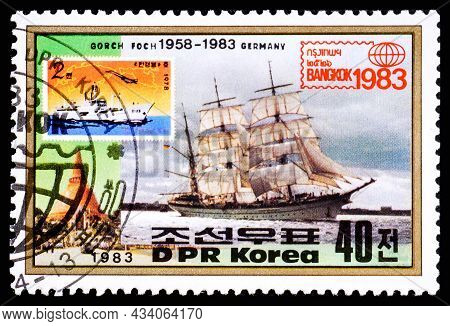 North Korea - Circa 1977: A Stamp Printed In Dprk Shows Image Of Gorch Fock Ii, A Tall Ship Of The G