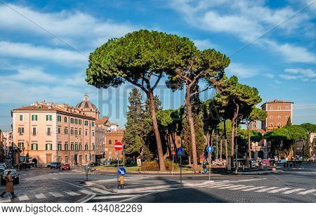 Rome / Italy - December 1 2018: View Of Piazza D'aracoeli, A Square Placed At The Base Of The Capito
