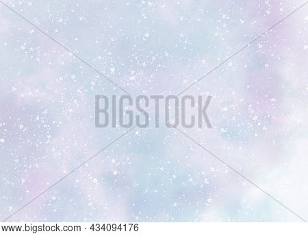 Abstract Watercolor Background. Snowfall On A Cold Blue Winter Background. Hand Painted Watercolor S