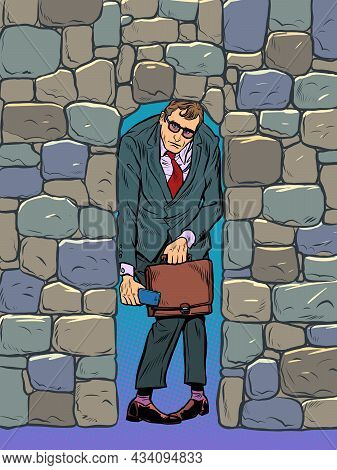 Businessman Crushed By Stones. Depression And Pressure At Work