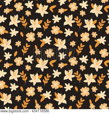 Cute Vector Seamless Pattern With Cartoon Flowers. It Can Be Used As Wallpaper, Poster, Print For Cl
