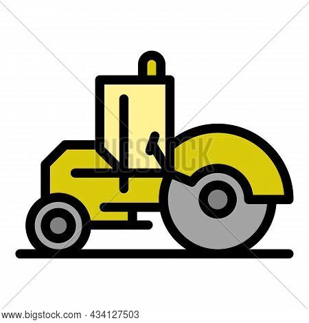 Builder Road Roller Icon. Outline Builder Road Roller Vector Icon Color Flat Isolated