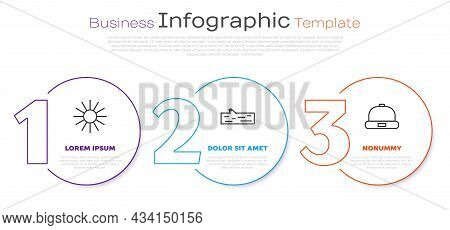 Set Line Sun, Wooden Log And Beanie Hat. Business Infographic Template. Vector