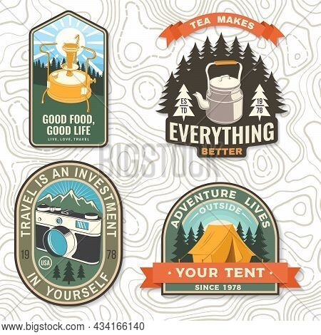 Set Of Travel Inspirational Quotes. Vector Patch Or Sticker. Concept For Shirt Or Logo, Print, Stamp