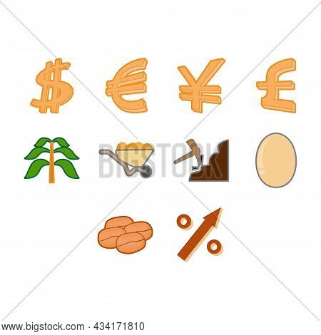 Collection Of Cartoon Commodities And Finance Icon Vector