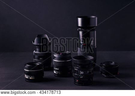 Cheboksary, Russia, October 27, 2020: Old Sony And Minolta Zoom Lens With Mirror Or Mirrorless Techn