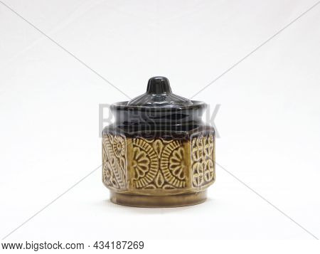 Traditional Antique Jar Used To Store Food Isolated In A White Background