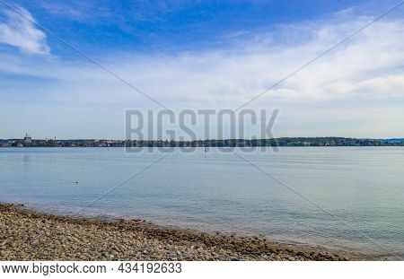 Lake Constance Bodensee Landscape Panorama View From Kreuzlingen Thurgau Switzerland.