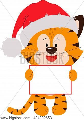 A Cute, Little Tiger Cub Stands With A Sign For The Text .
