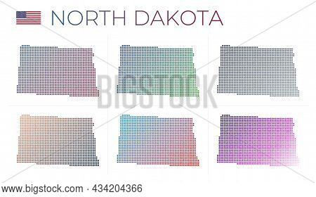 North Dakota Dotted Map Set. Map Of North Dakota In Dotted Style. Borders Of The Us State Filled Wit