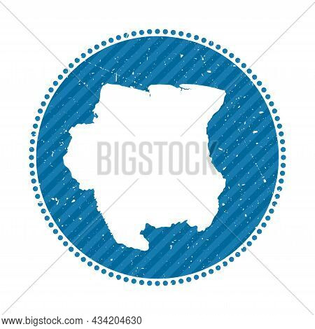 Suriname Striped Retro Travel Sticker. Badge With Map Of Country, Vector Illustration. Can Be Used A