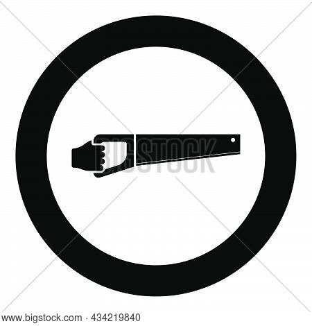 Wood Saw In Hand Tool In Use Arm For Cutting Timber Symbol Sawmill Concept Icon In Circle Round Blac