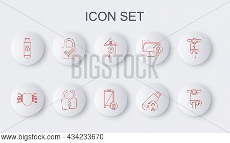 Set Line Electric Scooter, Cyber Security, Retro Wall Watch, Usb Flash Drive With Lock, Lock And Che