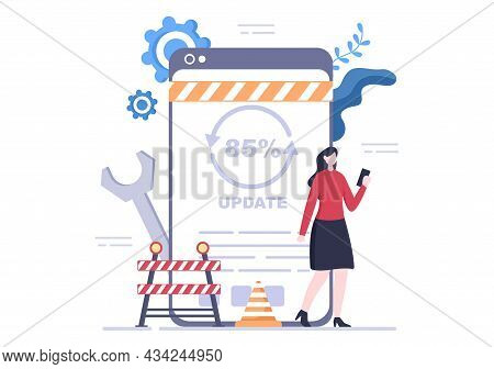 Software System Under Maintenance Vector Illustration. Error Website, Development And Update Webpage