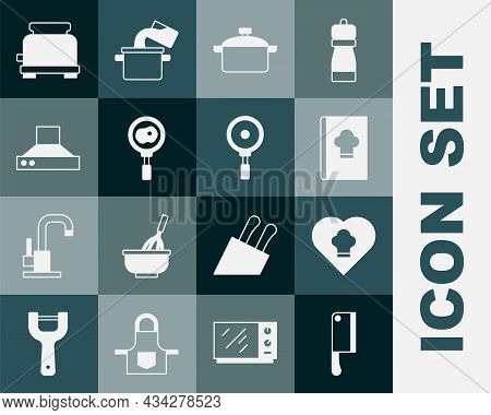Set Meat Chopper, Chef Hat, Cookbook, Cooking Pot, Fried Eggs On Frying Pan, Kitchen Extractor Fan, 