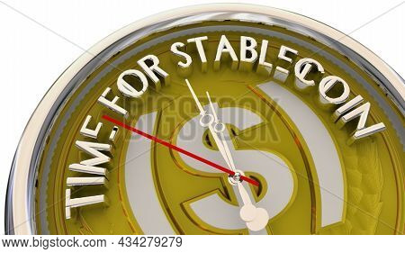 Time for Stablecoin Clock Cryptocurrency New Digital Money 3d Illustration
