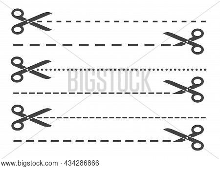 Cut Dotted Line. Joint Dots Lines Cutting Page Dividers With Scissors Icons, Dotted Points Crop Divi