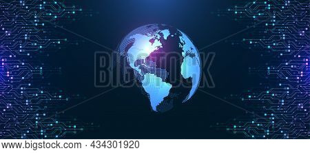 Modern Technology Circuit Board Texture Background Design. Waves Flow. Quantum Explosion Technology.