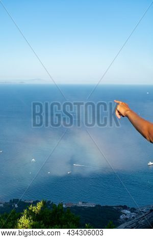 Aerial View San Felice Circeo, Italian City In Province Latina On Tyrrhenian Sea, With Reflection In