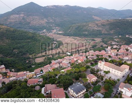 Small Mountain Village Lenola, Aerial View, Located Near Fondi, Latina, Italy