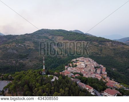 Small Mountain Village Lenola, Aerial View, Located Near Fondi, Latina, Italy