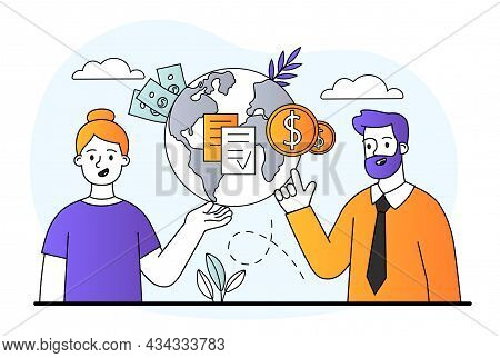 Male And Female Characters Are Working On Sustainable Company Resources Usage For Nature And Future.