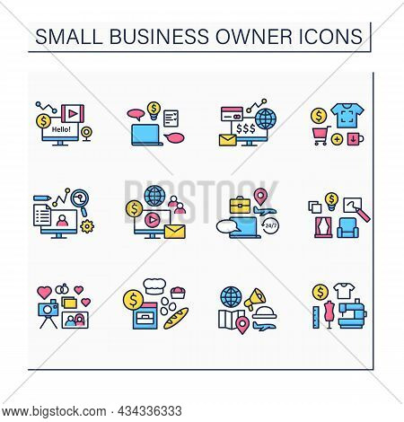 Small Business Owner Color Icons Set. Individual Entrepreneur. Different Businesses. Profitable Star