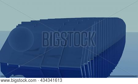 Animation Of Falling Domino. Design. 3d Plates Fall From Impact Of Ball On White Background. Colored
