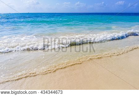 Tropical Mexican Beach Waves Punta Esmeralda Playa Del Carmen Mexico.