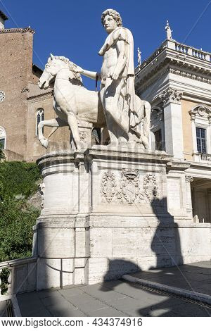 Rome, Italy - October 8,  2020: Capitoline Hill On Piazza Del Campidoglio Designed By Michelangelo, 