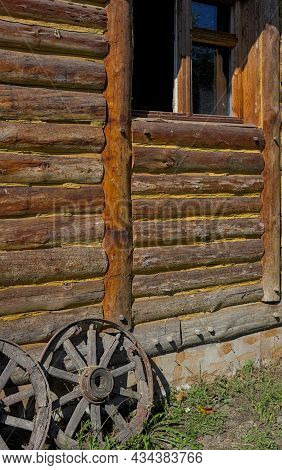 Sedniv, Ukraine - September 16, 2021: Fragment Of A Traditional Ukrainian Wooden Old House. One-stor
