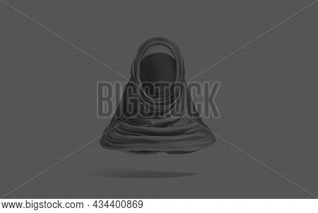 Blank Black Female Al-amira Mockup, Dark Background, 3d Rendering. Empty Headdress Shayla For Turkey