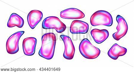 Hologram Liquid Plastic Pattern. Liquid 3d Shapes With Colorful Gradient In Color. Abstract Elements