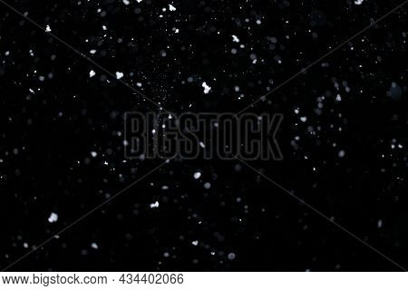Real Falling Snow On Black Background For Blending Modes In Ps. Ver 10 - Few Snowflakes In Blur.
