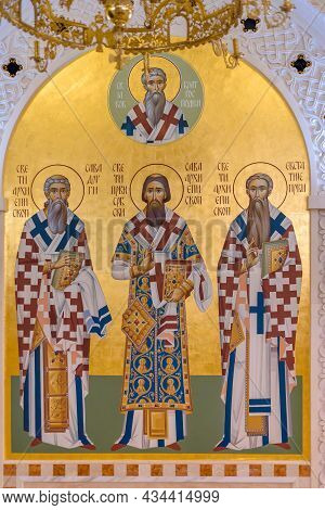 Belgrade, Serbia - July 21 2019: Beautiful Fresco In The Interior Crypt Of The Church Of Saint Sava,