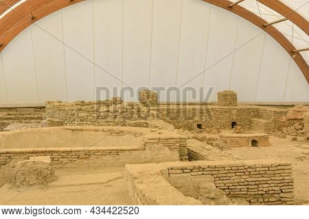 Kostolac, Serbia - July 21, 2019 Ruins Of Old Roman Bathhouse At Viminacium Archeological Site Near 