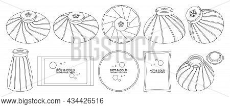 Bag Ice Vector Outline Set Icon. Isolated Outline Set Icon Cold Pouch. Vector Illustration Bag Ice O