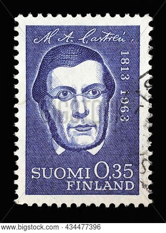 ZAGREB, CROATIA - JUNE 27, 2014: Stamp printed in the Finland shows Mathias Alexander Castren (1813-1852) ethnologist and philologist, circa 1963