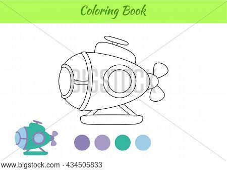 Coloring Book Submarine For Children. Educational Activity Page For Preschool Years Kids And Toddler