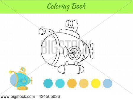 Coloring Book Submarine Ship For Kids. Educational Activity Page For Preschool Years Kids And Toddle