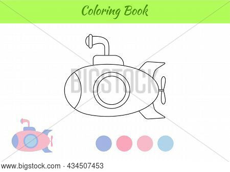 Coloring Book Submarine For Kids. Educational Activity Page For Preschool Years Kids And Toddlers Wi