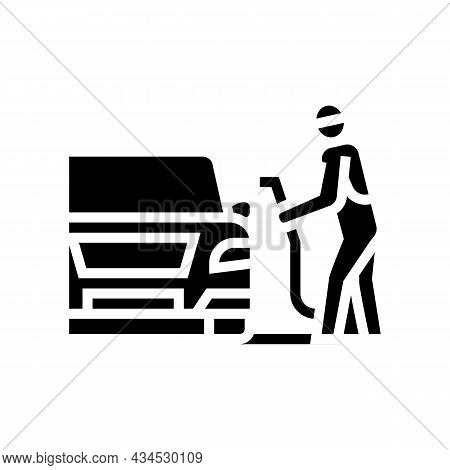 Refuel Car On Gas Station Glyph Icon Vector. Refuel Car On Gas Station Sign. Isolated Contour Symbol