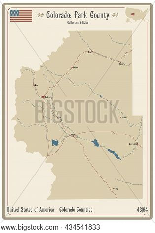 Map On An Old Playing Card Of Park County In Colorado, Usa.